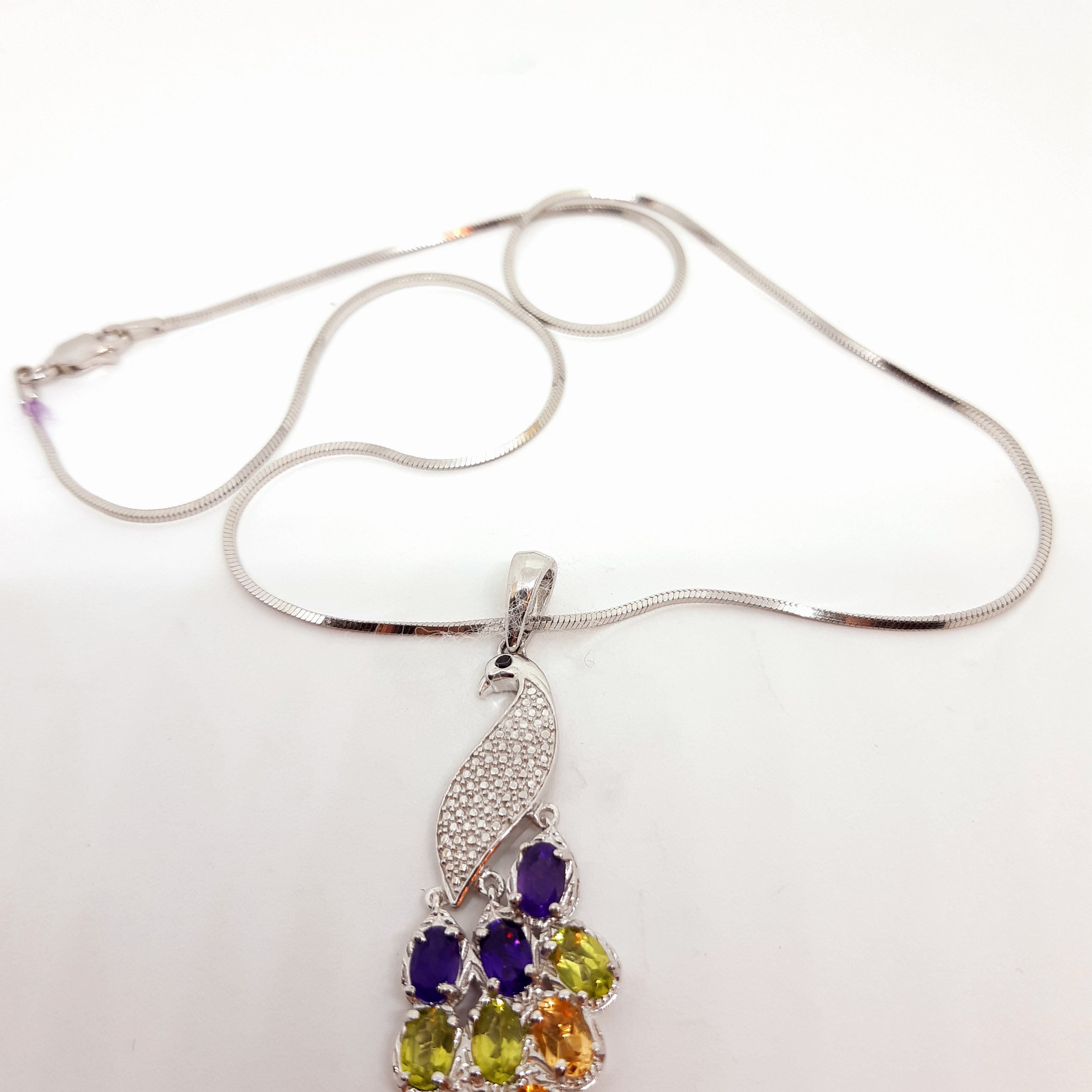 Italian Silver Peacock Necklace