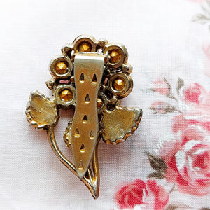 1940's Art Deco Cerese Paste Floral Gilt Metal Clip