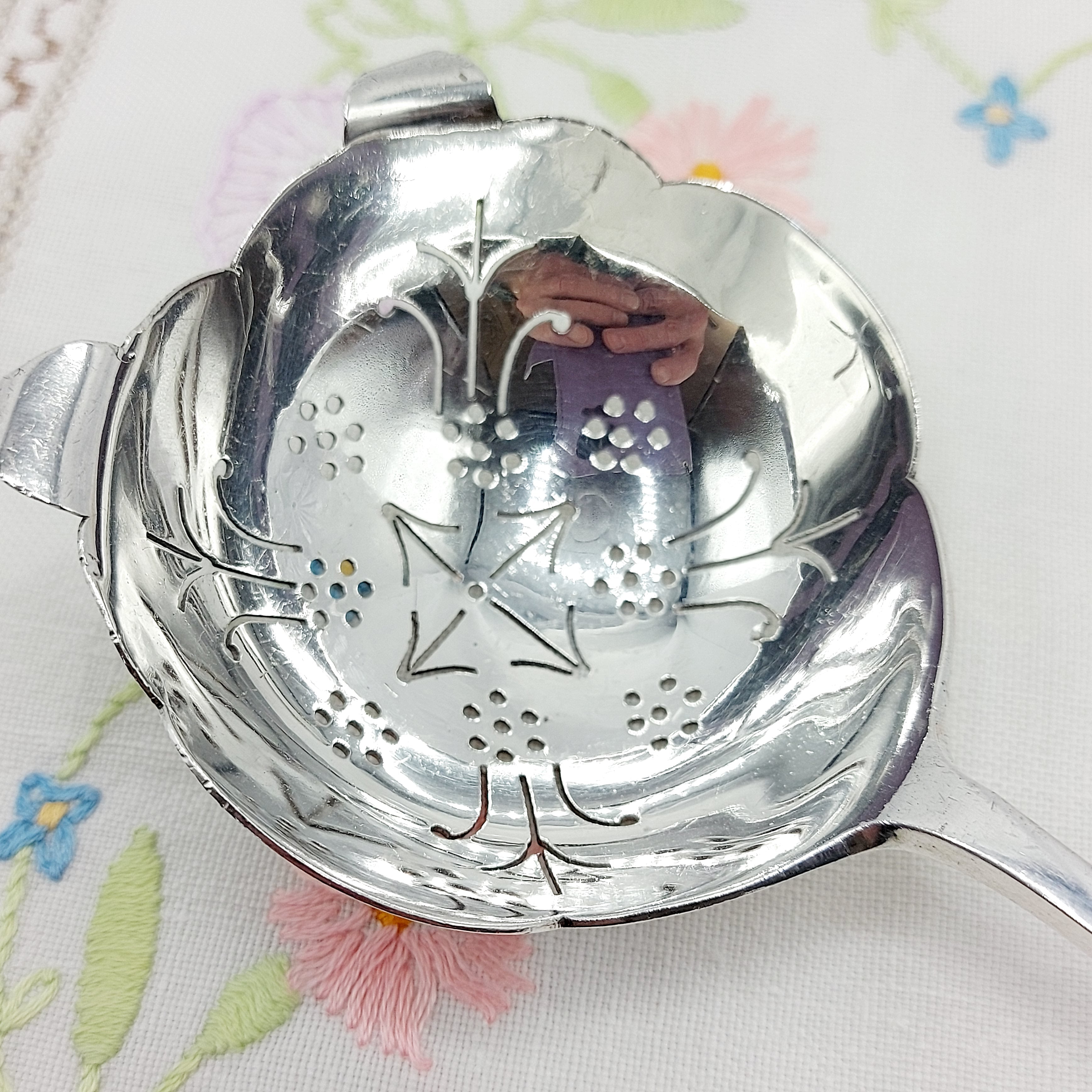 Elegant Pierced Silver Tea Strainer