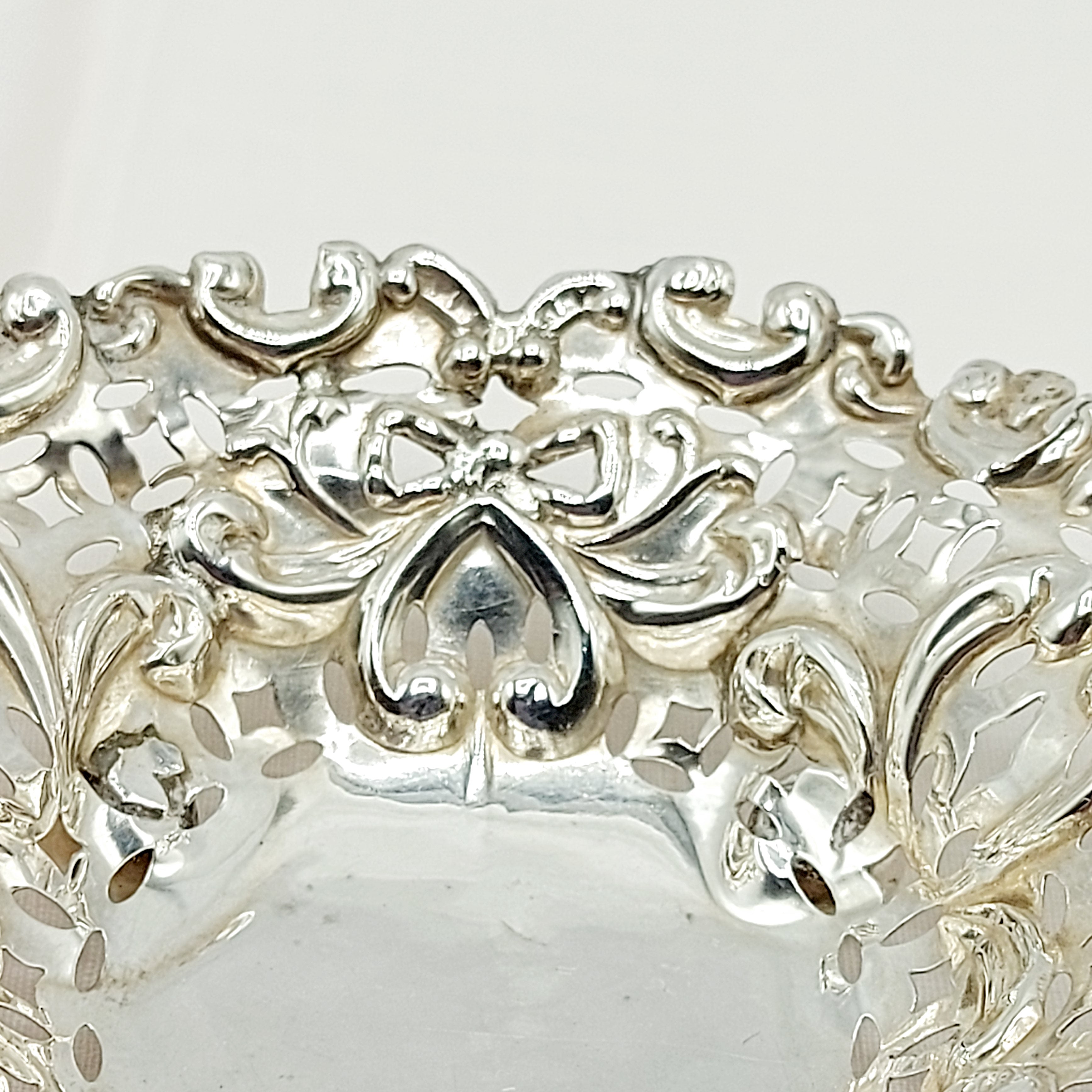 Victorian Silver, Footed Heart, Pierced Bon Bon Dish - Chester 1895