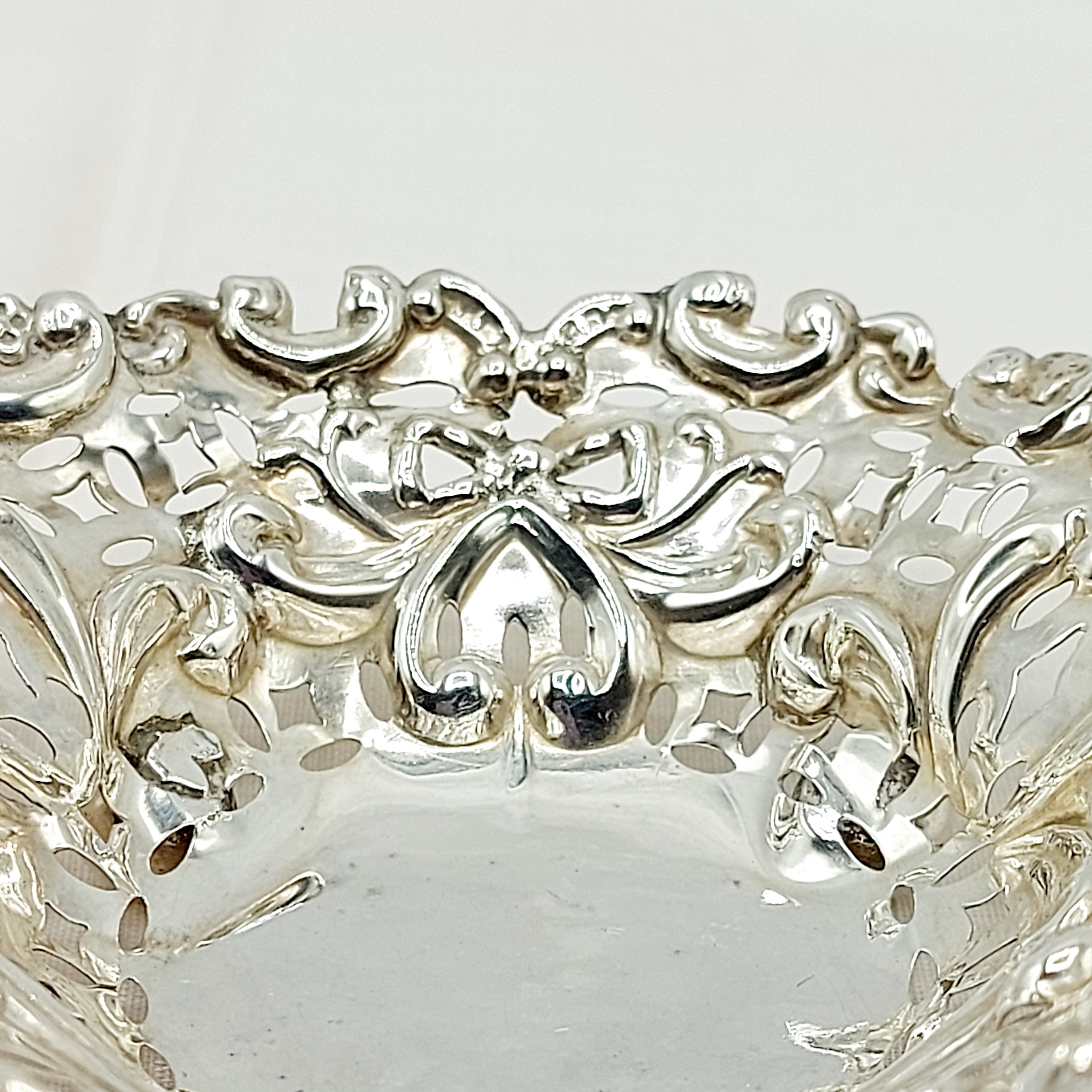 Victorian Silver, Footed Heart, Pierced Bon Bon Dish - Chester 1895