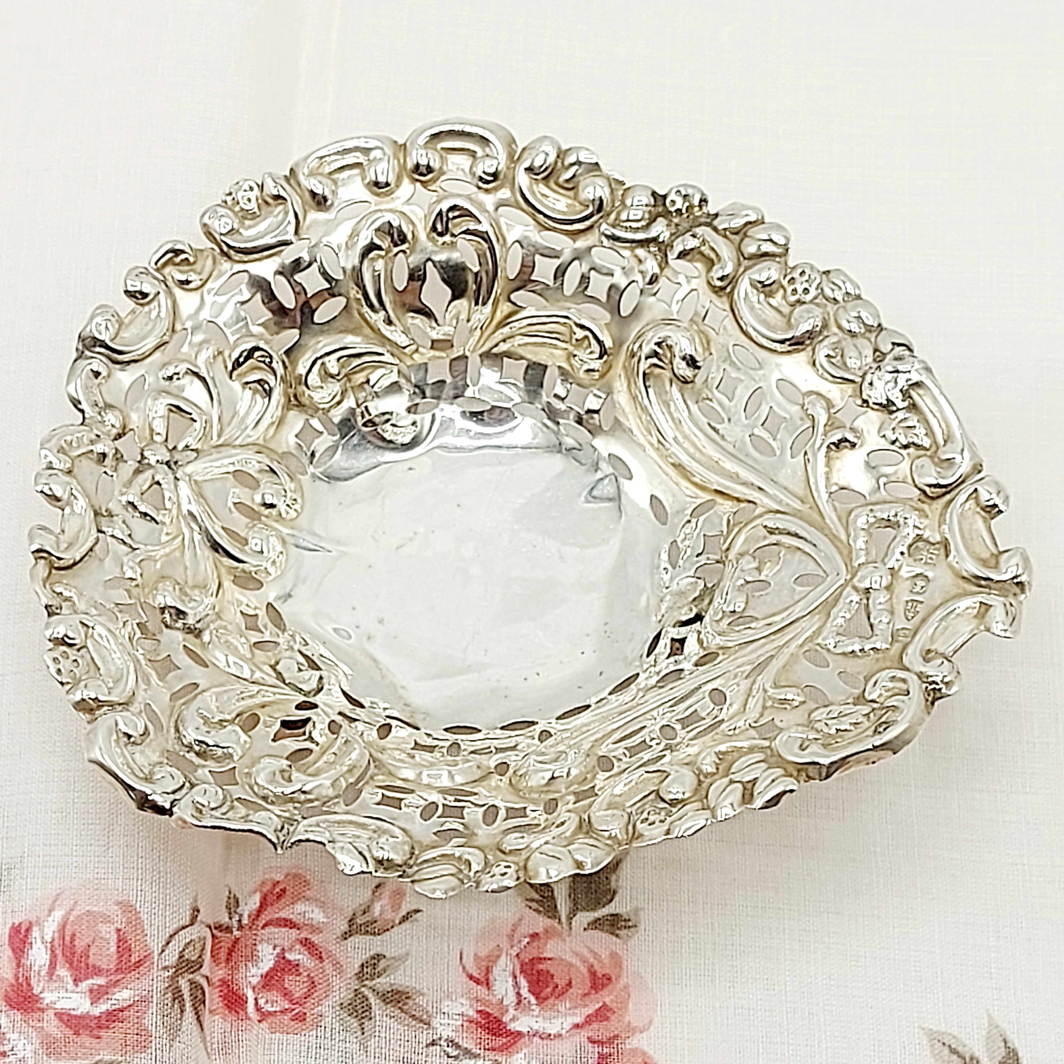 Victorian Silver, Footed Heart, Pierced Bon Bon Dish - Chester 1895