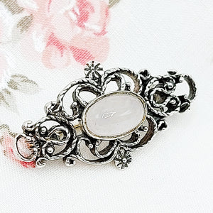 Exquisite Silver Rose Quartz Brooch