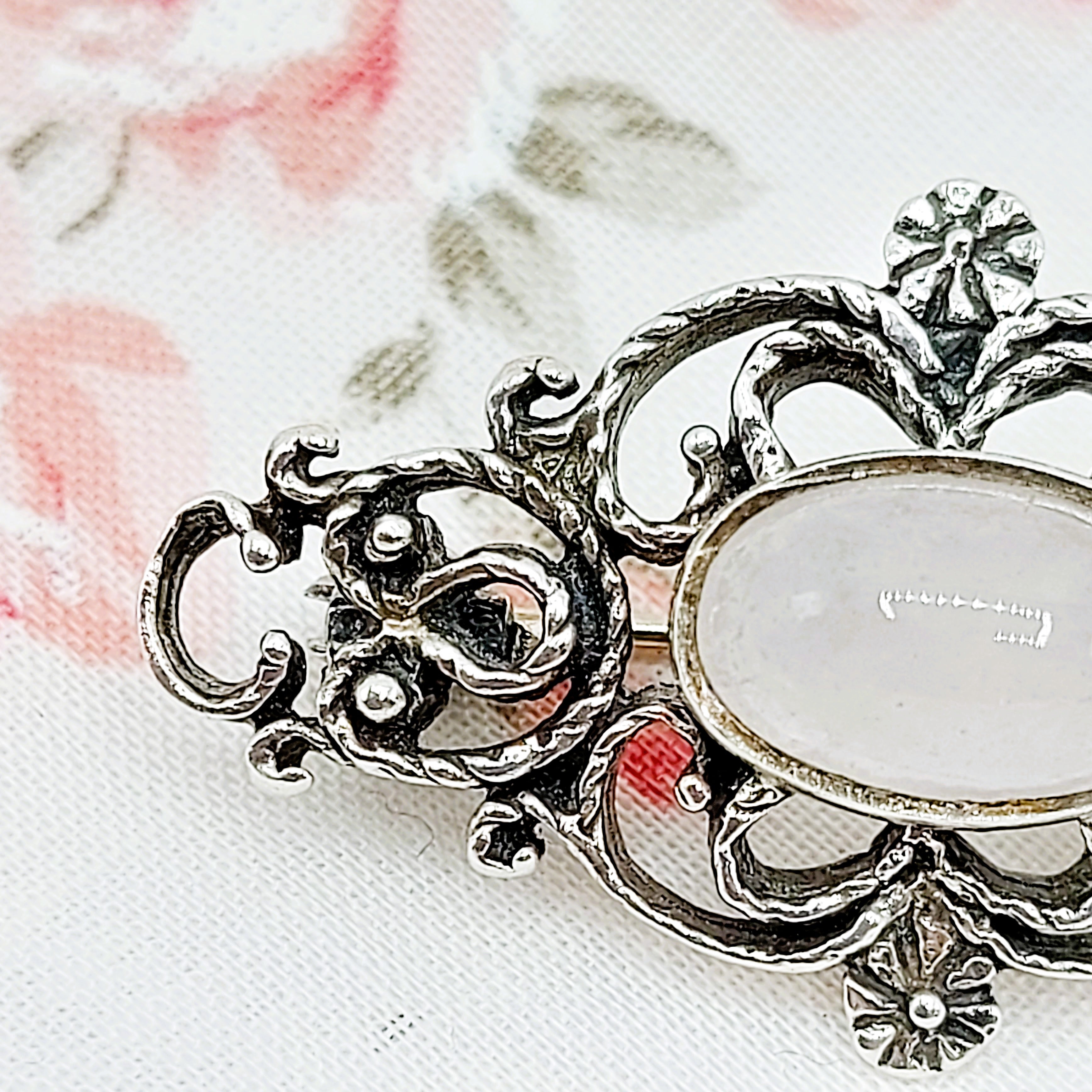 Exquisite Silver Rose Quartz Brooch