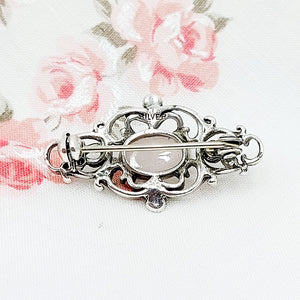 Exquisite Silver Rose Quartz Brooch