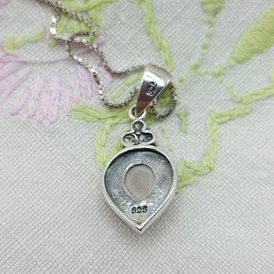 Silver & Marcasite Pink Paste Teardrop Pendant