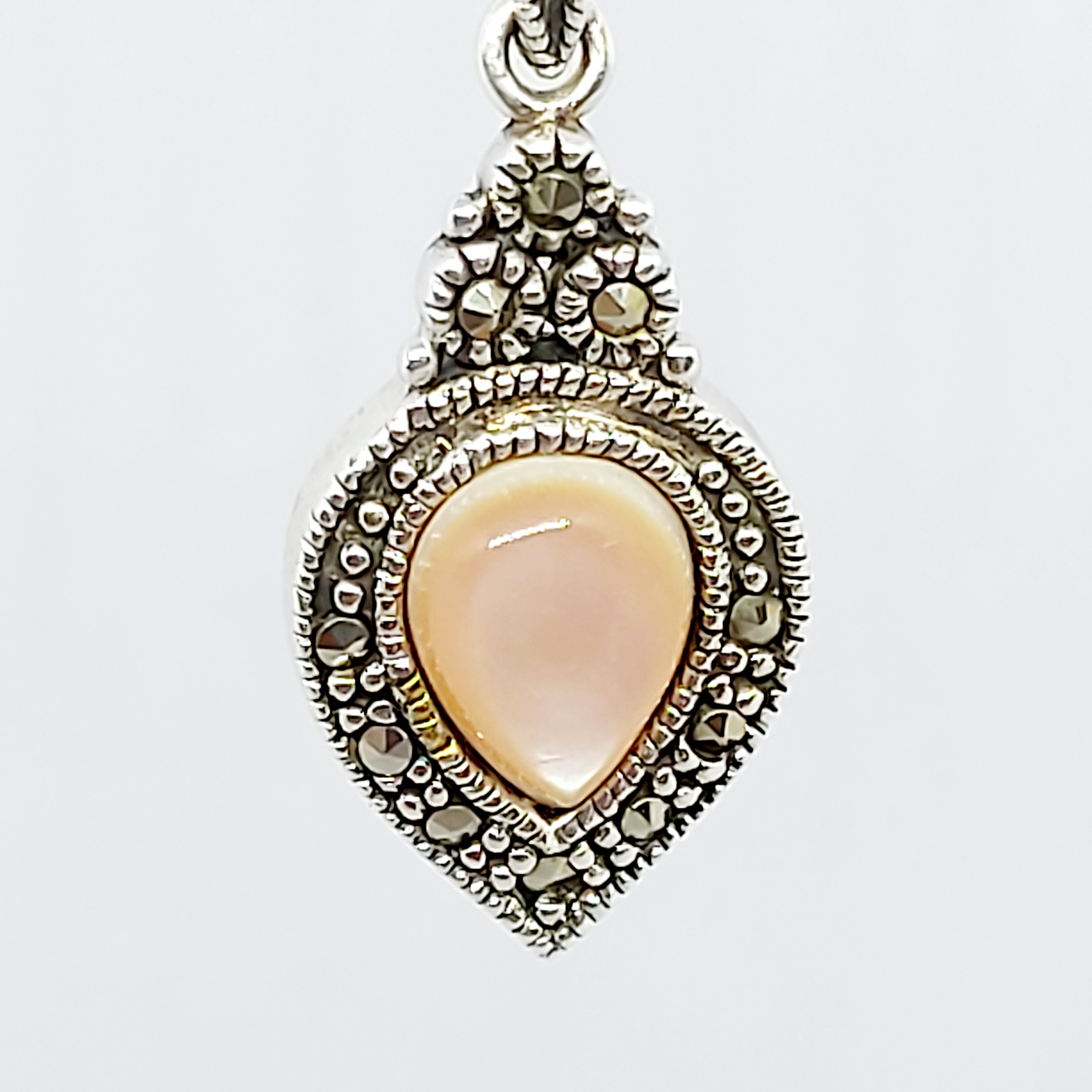 Silver & Marcasite Pink Paste Teardrop Pendant