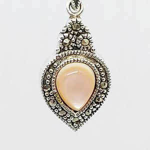 Silver & Marcasite Pink Paste Teardrop Pendant