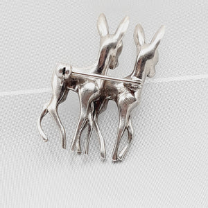 Vintage Silver & Marcasite Twin Deer Brooch